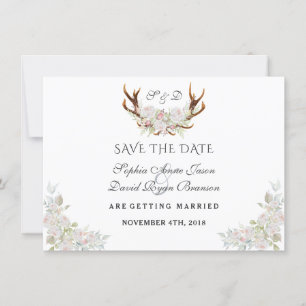 Save The Date Burgundy Marsala Floral Antlers Enregistrer La Dat
