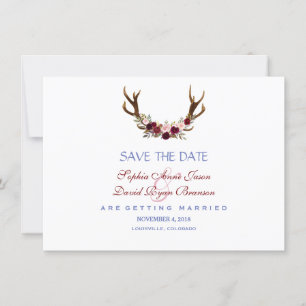 Save The Date Burgundy Marsala Floral Antlers Enregistrer La Dat