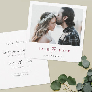 Save The Date Burgundy moderne Script photo mariage Enregistrer 