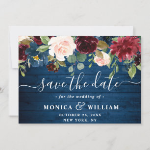 Save The Date Burgundy Navy Blue Blush Rustic Floral Mariage