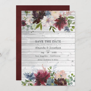 Save The Date Burgundy, Navy et Blush Floral Mariage Photo