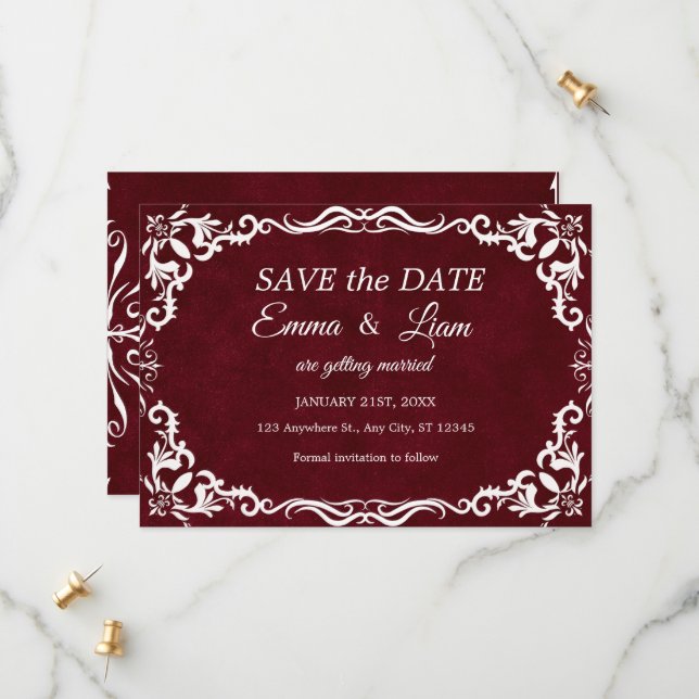 Save The Date Burgundy Papel Picado Mexican Wedding  (Devant/Arrière en situation)