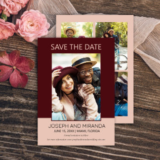 Save The Date Burgundy Pink 4 Photo Mariage Date à Sauvegarder