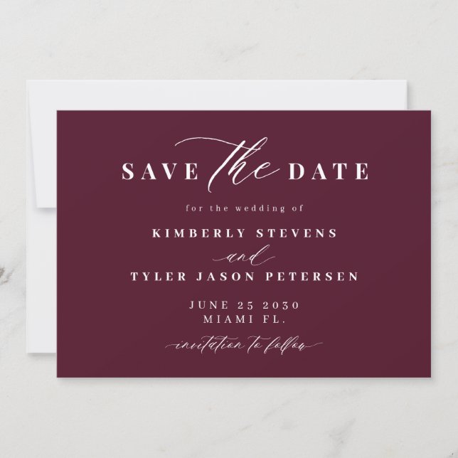 Save The Date Burgundy QR code simple elegant wedding  (Devant)