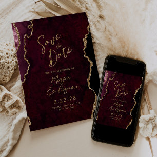Save The Date Burgundy Red Agate Script Wedding Enregistrer la d
