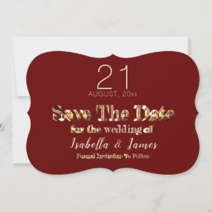 Save The Date Burgundy Red Gold Script Wedding Enregistrer La Da