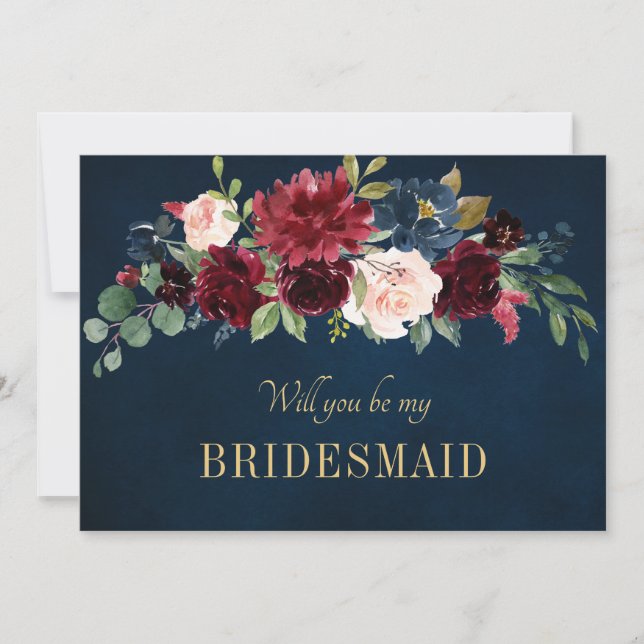 Save The Date Burgundy Red Navy Floral Rustic Boho Photo (Devant)