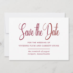 Save The Date Burgundy Red & White Calligraphy Enregistrer la da