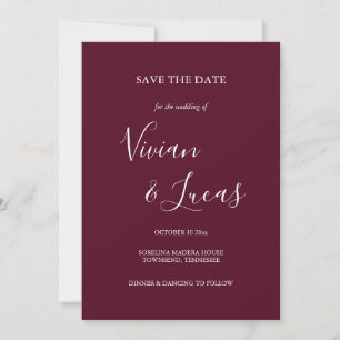 Save The Date Burgundy Script Wedding Enregistrer la date