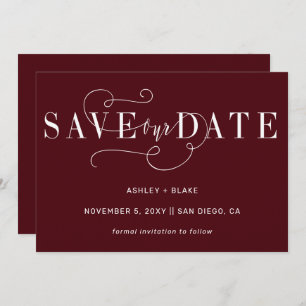 Save The Date Burgundy Simple Calligraphie manuscrite