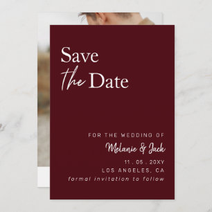 Save The Date Burgundy Simple Calligraphie Photo Enregistrer La
