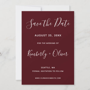 Save The Date Burgundy Simple Calligraphy Enregistrer la date