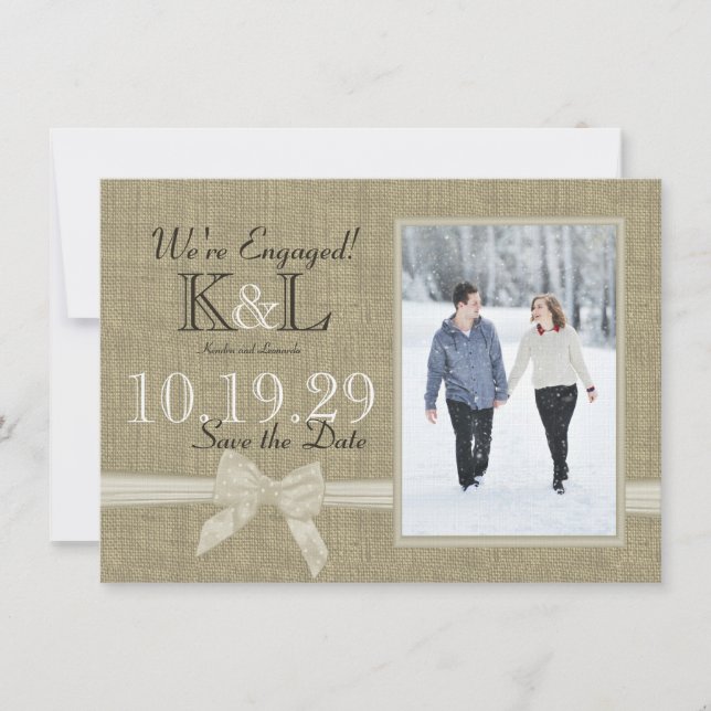 Save The Date Burlap and Bow Rustic Country Enregistrer la date (Devant)