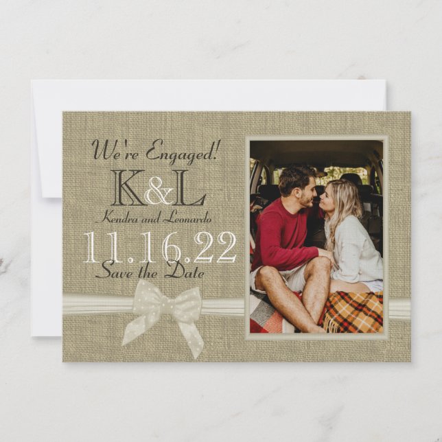 Save The Date Burlap and Bow Rustic Country Enregistrer la date (Devant)