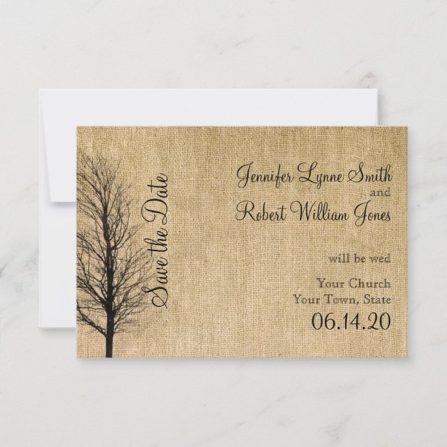 Save The Date Burlap et Birch Posh Wedding Enregistrer la date (Devant)