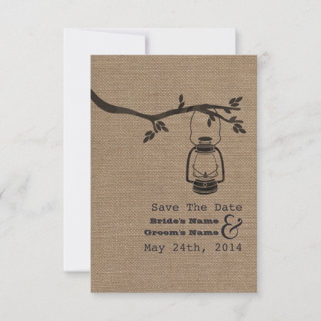 Save The Date Burlap Inspiré Huile Mariage Lanterne Enregistrer  (Devant)