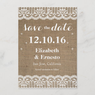 Save The Date Burlap Lace Mariage rustique Enregistrer les Dates