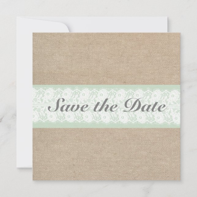 Save The Date Burlap & Lace Mint Personnalisable Enregistrer La  (Devant)