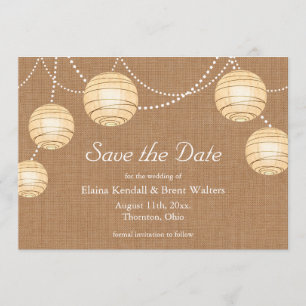 Save The Date Burlap Party Lanterns Enregistrer la date Invitati