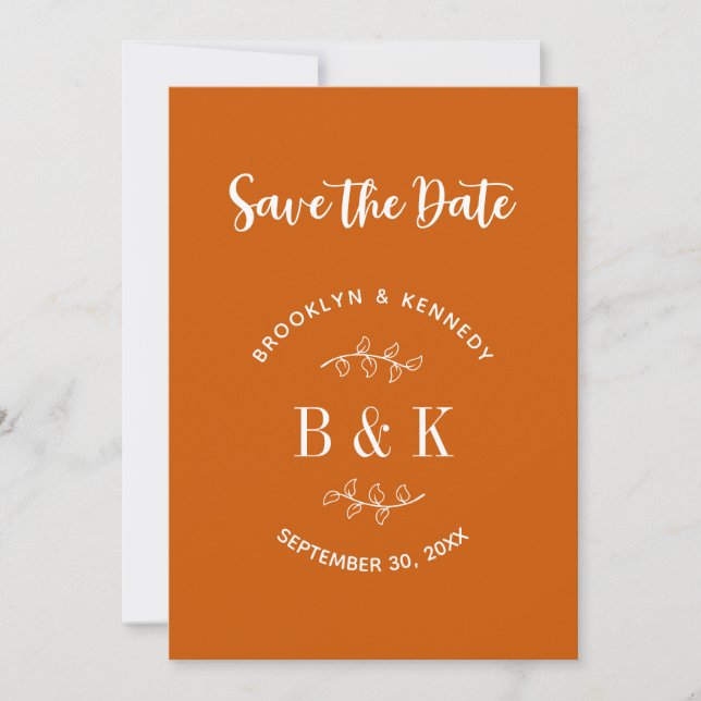 Save The Date Burnt Orange Floral Mariage Nom du couple (Devant)