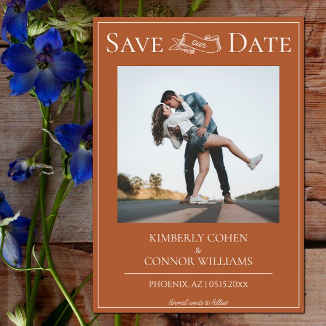 Save The Date Burnt Orange Photo moderne Enregistrer la date (Burnt Orange Modern Photo Save the Date)