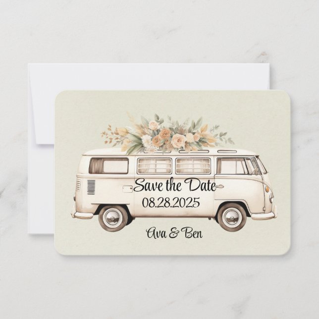 Save The Date Bus Mariage Vintage Vert Clair  (Devant)