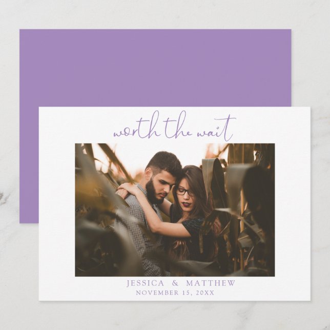 Save The Date Ça vaut le Mariage d'attente Script photo moderne  (Devant / Derrière)