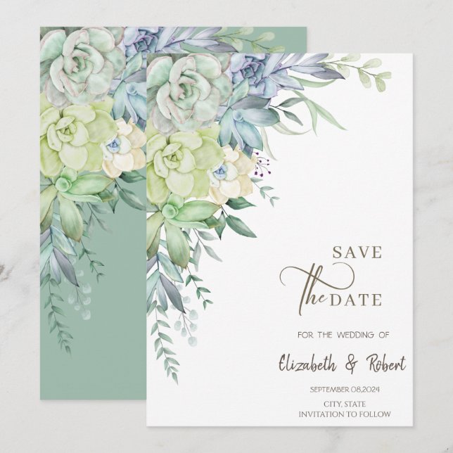 Save The Date Cactus aquarelle Succulents Enregistrer la date (Devant / Derrière)