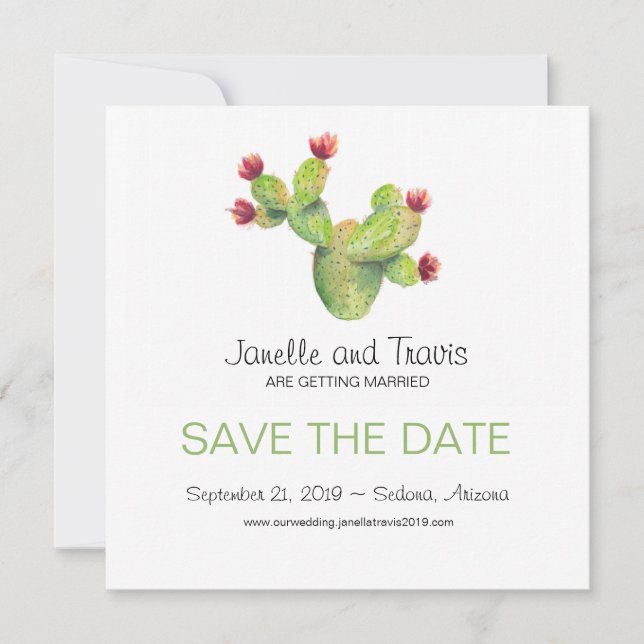 Save The Date Cactus de mariage peint à la main, Enregistrez la  (Devant)