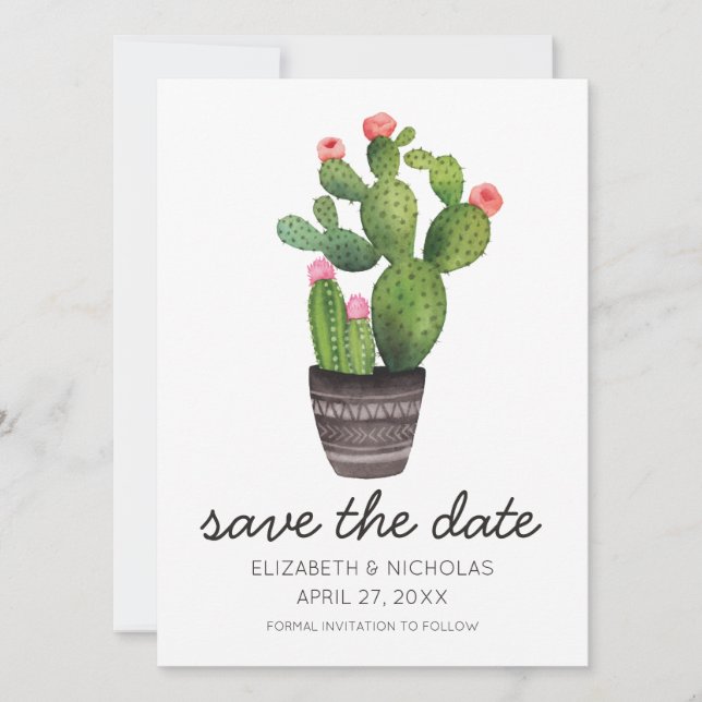 Save The Date Cactus Floral Rose - Enregistrer La Date (Devant)
