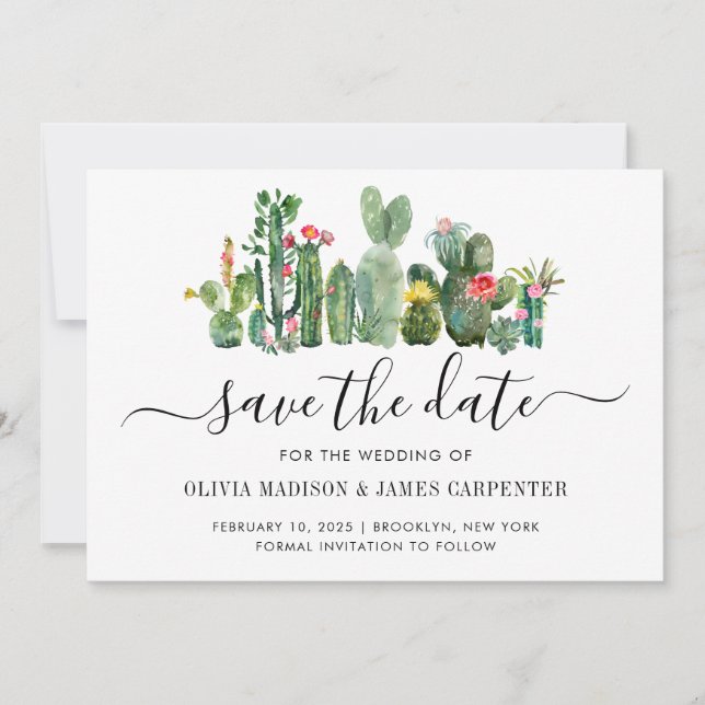 Save The Date Cactus moderne Cactus Cactus Succulent Floral Mari (Devant)