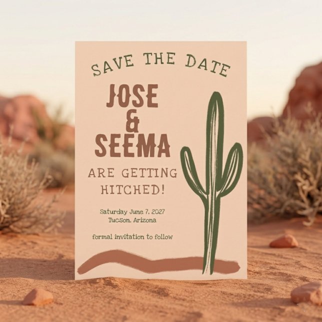 Save The Date Cactus Saguaro Dessiné à la Main sur le thème du F (Wild West Saguaro Cactus Hand Drawn Custom Save The Date Invitation Card
)