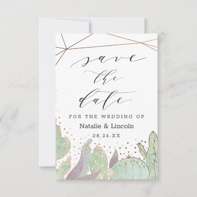 Save The Date Cactus & Succulents Terrarium géométrique Mariage (Devant)