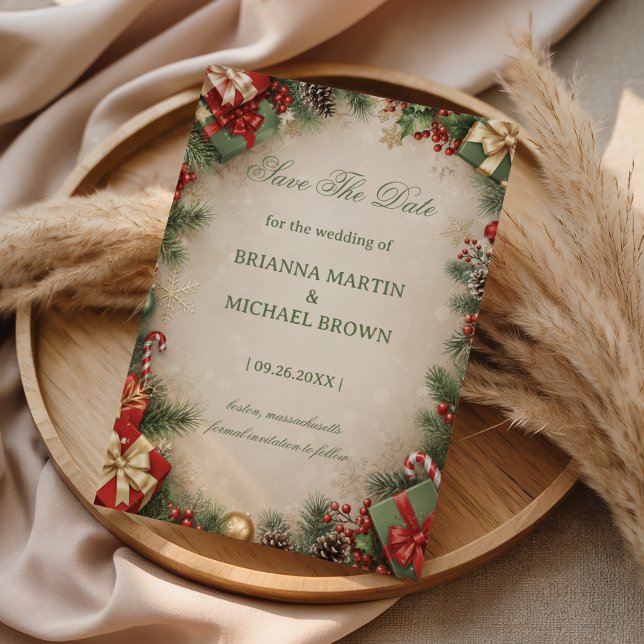 Save The Date Cadeau de Noël à feuilles persistantes de fête (Créateur téléchargé)
