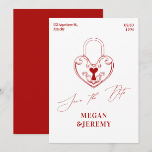 Save The Date Cadenas de cœur vintage romantique moderne rouge d
