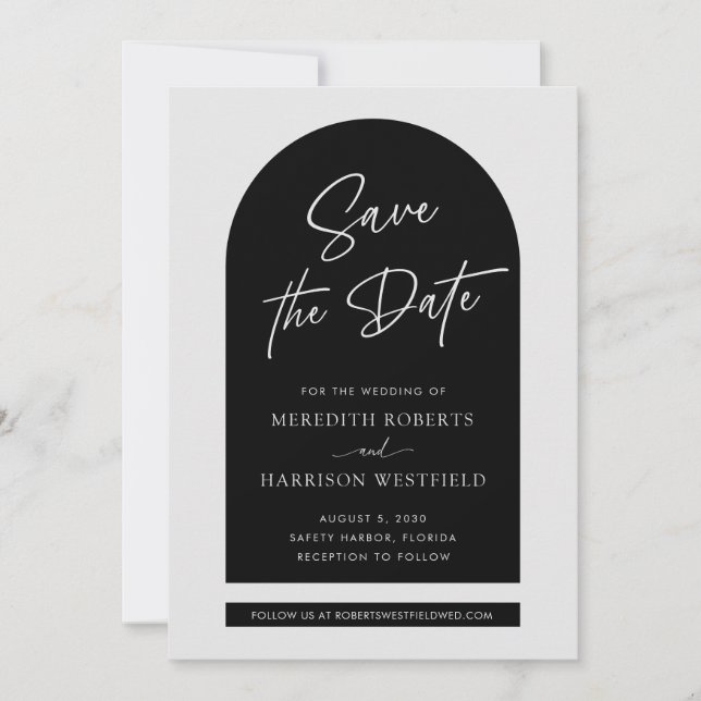 Save The Date Cadre Arc Chic Design Script Mariage noir (Devant)