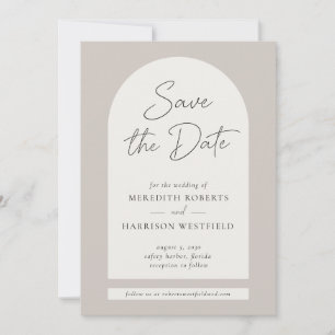Save The Date Cadre Arc Chic Script Moderne Taupe Ecru Mariage