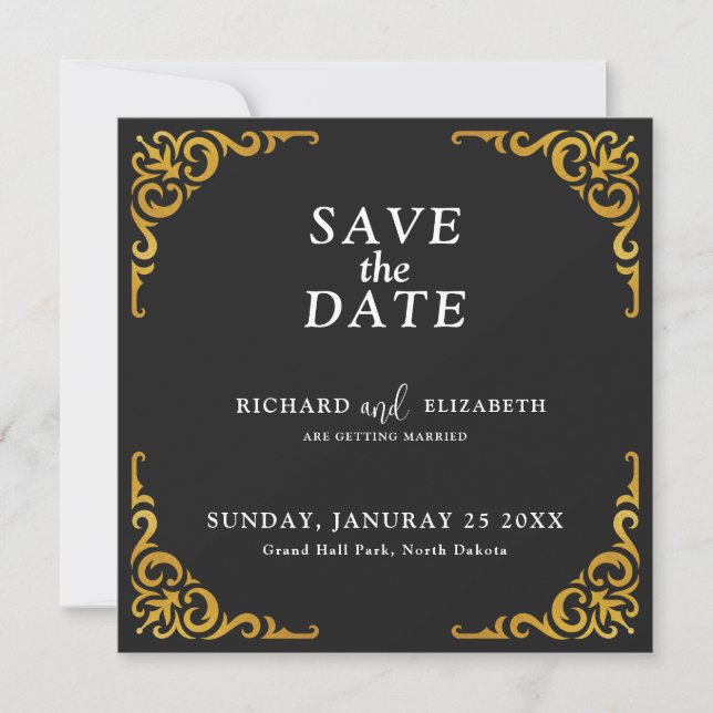 Save The Date Cadre baroque Royal Black and Gold Ornamental (Devant)