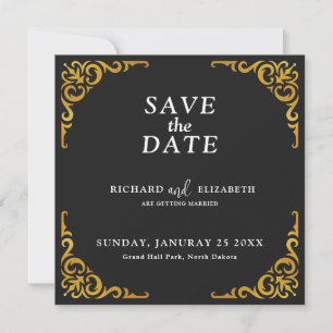 Save The Date Cadre baroque Royal Black and Gold Ornamental