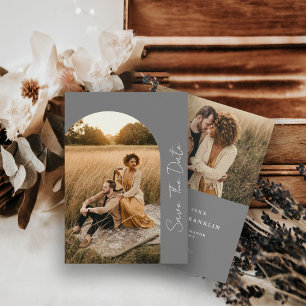 Save The Date Cadre Bohème Moderne Mariage Photo Gris