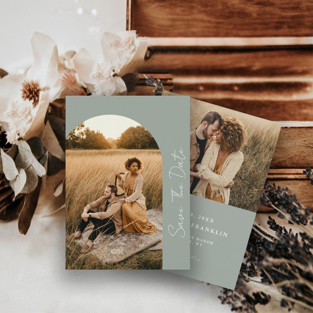 Save The Date Cadre Boho Moderne Photo de Mariage Sage  (Créateur téléchargé)