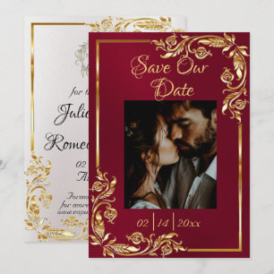 Save The Date Cadre coeur, photo et or sur Bourgogne