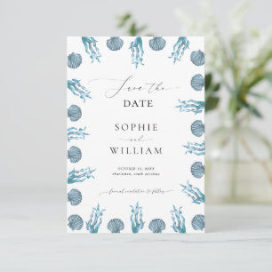 Save The Date Cadre coquillage bleu marine côtier mariage plage