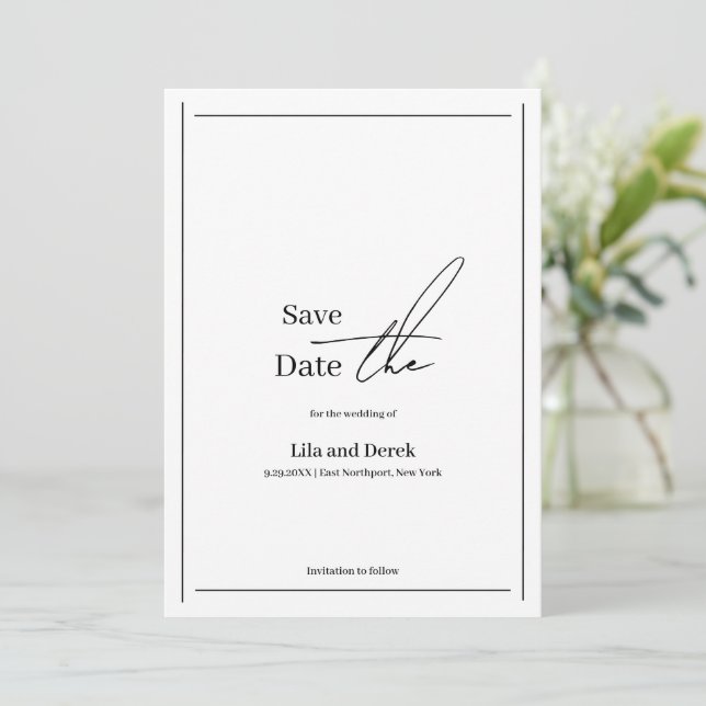 Save The Date Cadre de bordure noir blanc romantique écriture (Debout devant)