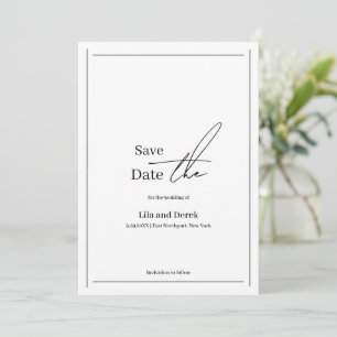 Save The Date Cadre de bordure noir blanc romantique écriture sc