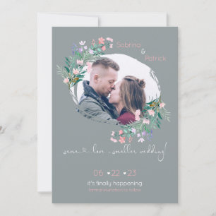 Save The Date Cadre de coup de pinceau floral gris-rose 