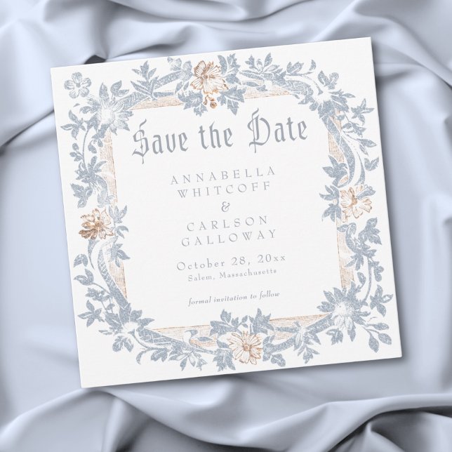 Save The Date Cadre de fantasy médiéval bleu or gravure mariage (Medieval Fantasy Frame Blue Gold Etching Wedding Save The Date)
