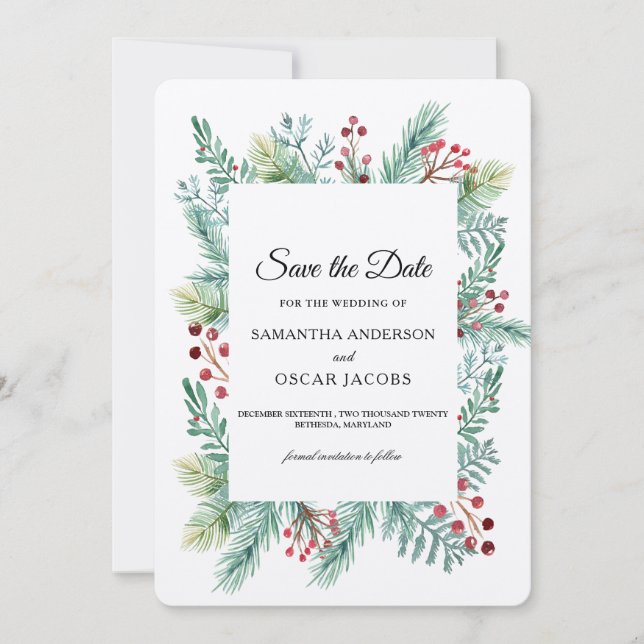 Save The Date Cadre de feuillage hivernal en papier kraft pour a (Devant)