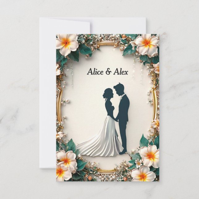 Save The Date 🌸 Cadre de Fleur Douce Silhouette de Couple Roman (Devant)