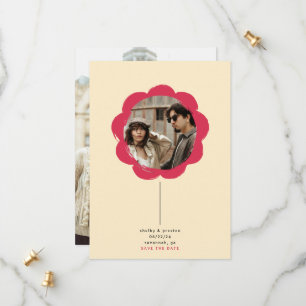 Save The Date Cadre de Fleur Peinte Rétro Moderne Photo Mariage